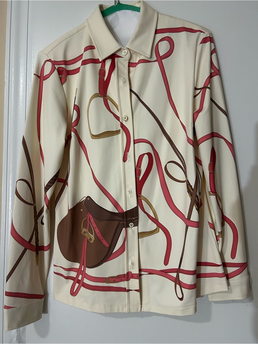J.McLaughlin Catalina Cloth Equestrian Shirt Saddle Bit Print Size L